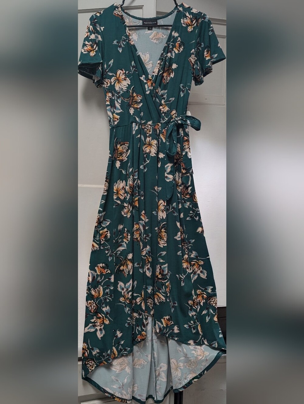 Floral Wrap Maxi Dress in Teal by Fortune + Ivy